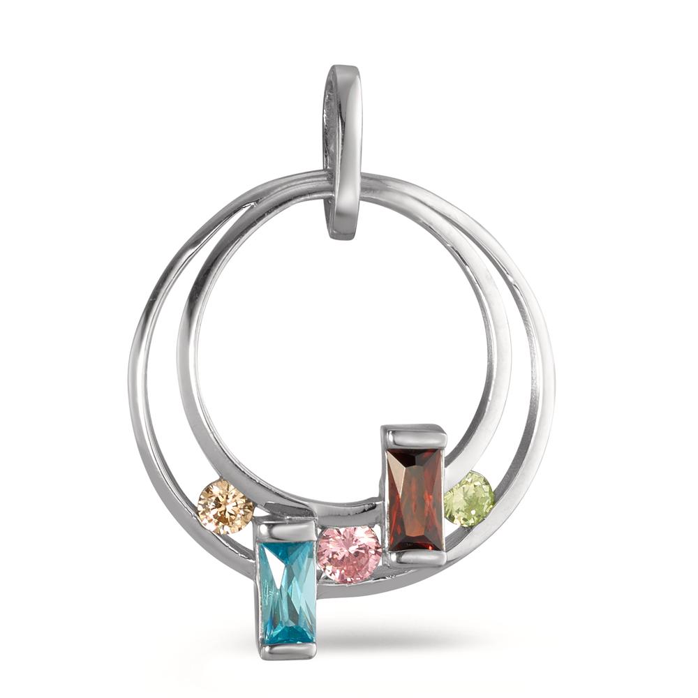 Pendentif Argent Zircone coloré, 5 Pierres Rhodié Ø20 mm-595085