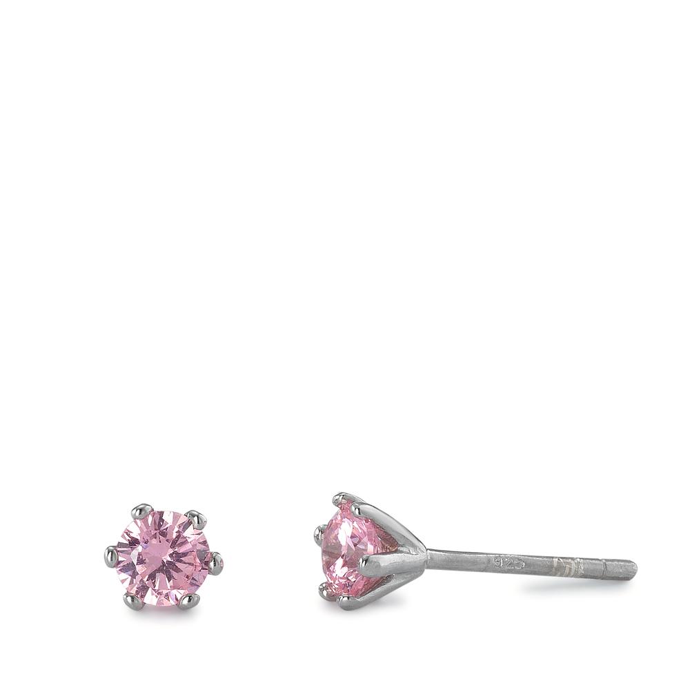 Clous d'oreilles Argent Zircone rose, 2 Pierres Rhodié Ø4.5 mm-595089