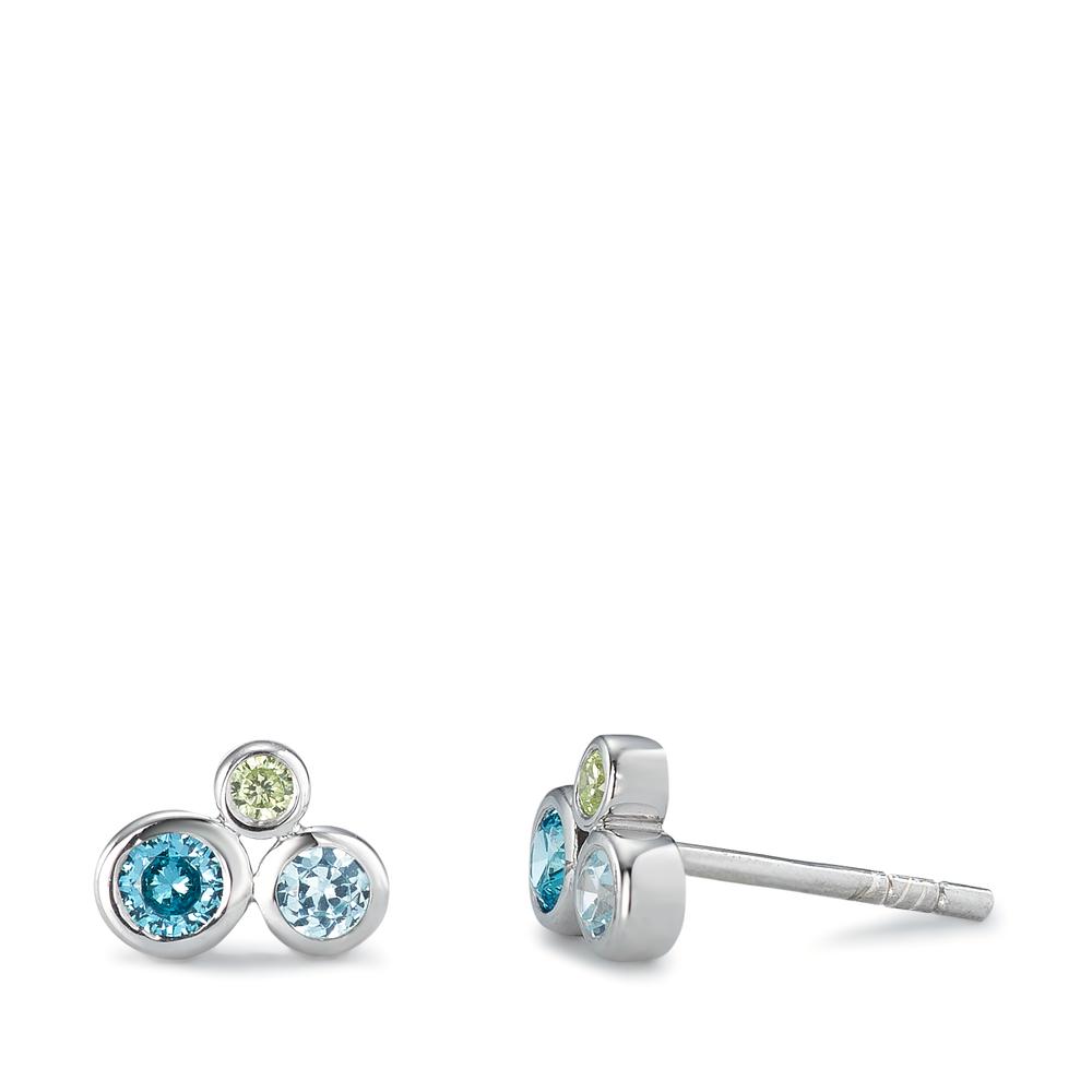 Clous d'oreilles Argent Zircone coloré, 6 Pierres Rhodié Ø7.5 mm-595103