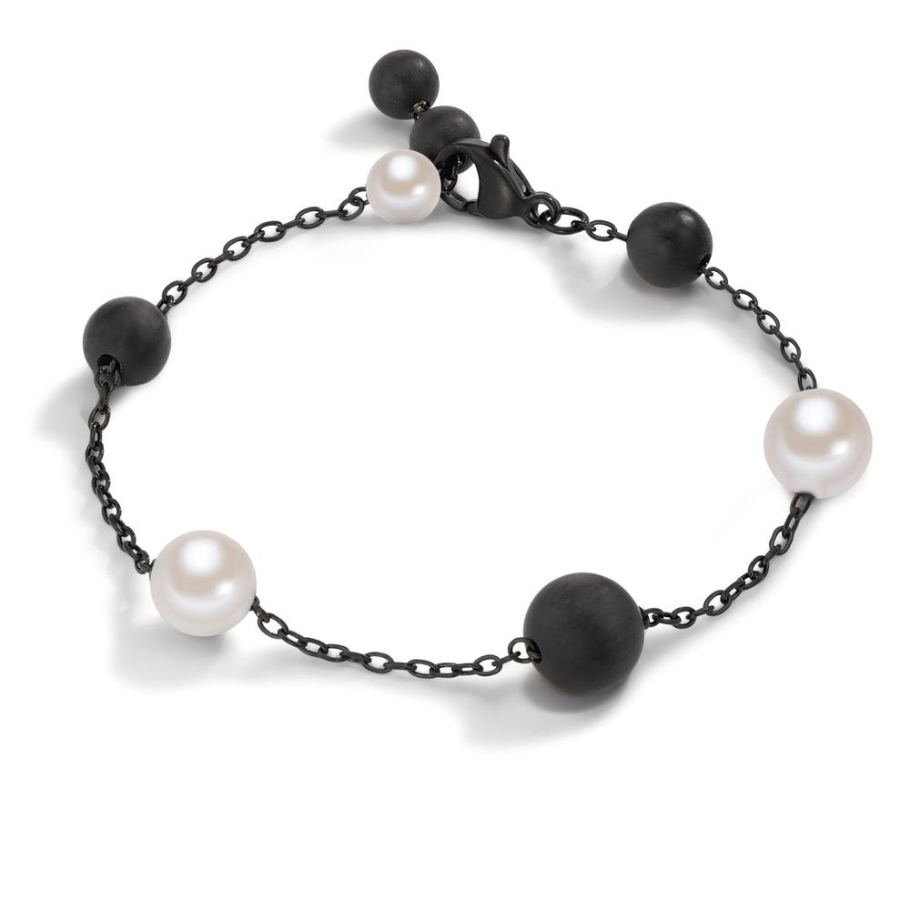 Bracelet Acier inoxydable, Aluminium noir PVD perle de culture 17-18.5 cm Ø8 mm-595273