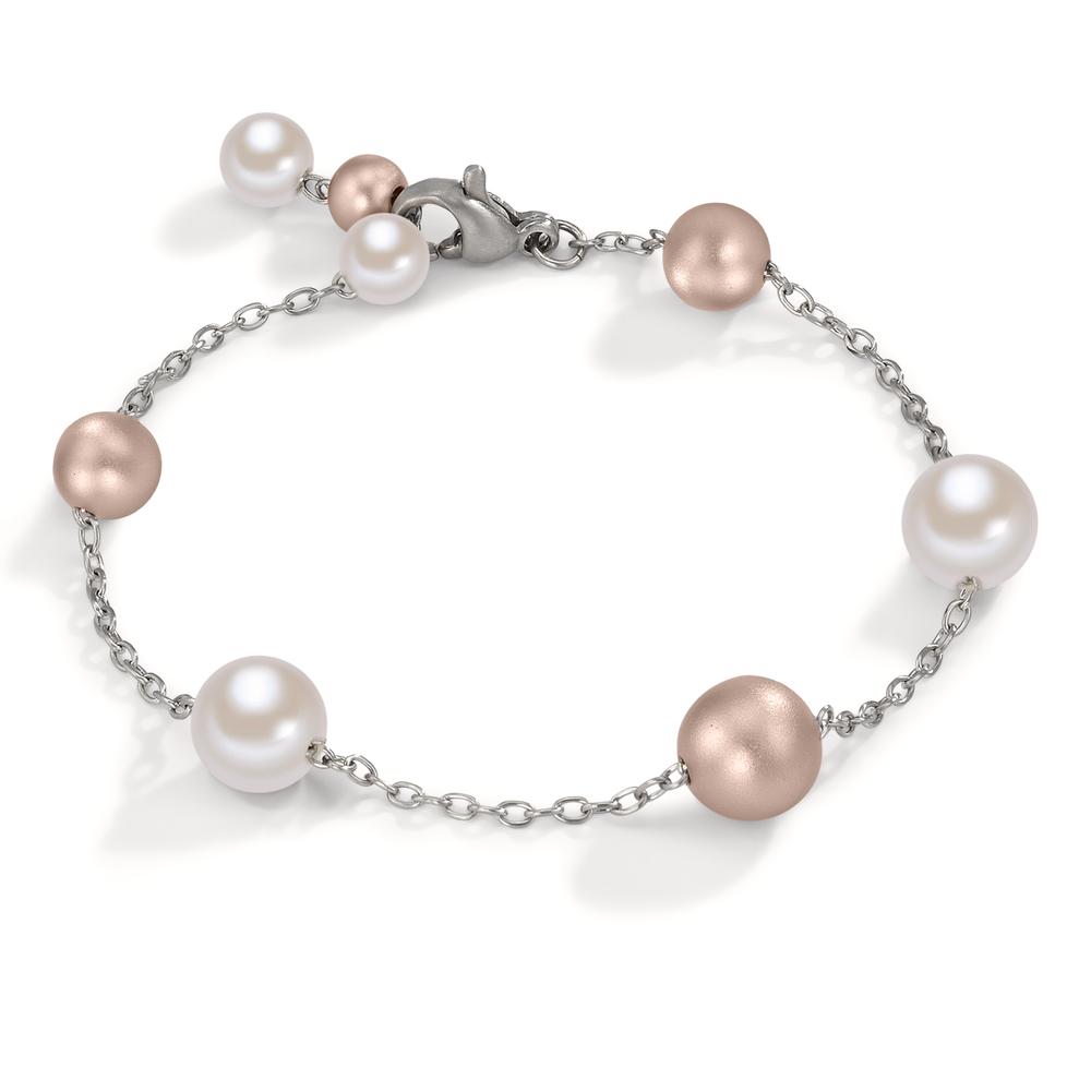 Bracelet Acier inoxydable, Aluminium rosé PVD perle de culture blanc, 4 Perles, 7 mm 17-18.5 cm Ø8 mm-595274