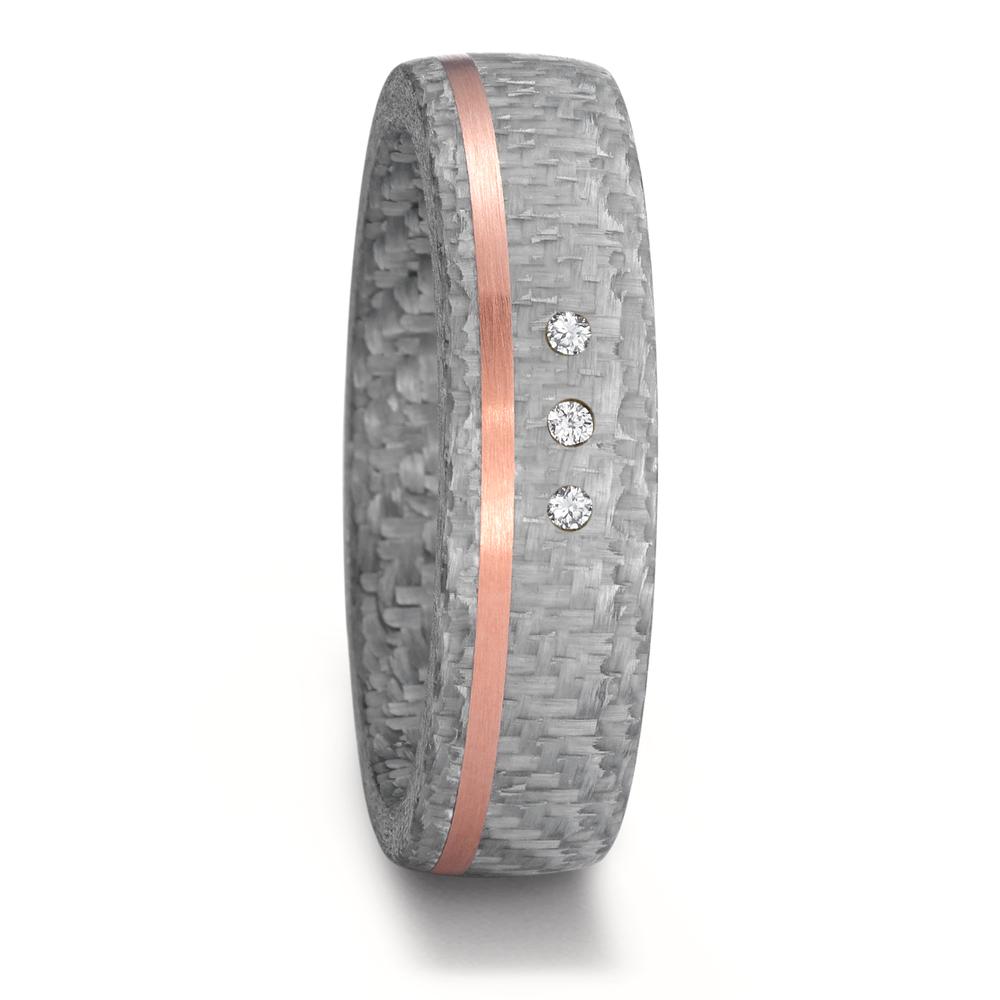 Bague Or rose 14K, Carbone Diamant 0.03 ct, 3 Pierres, w-si-595437