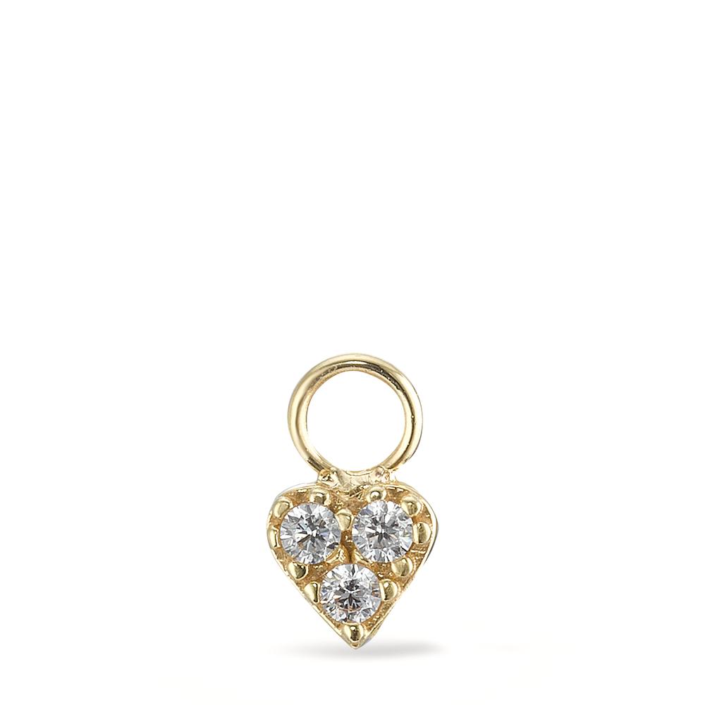Charms Or jaune 18K Zircone 3 Pierres Coeur Ø5 mm-595511