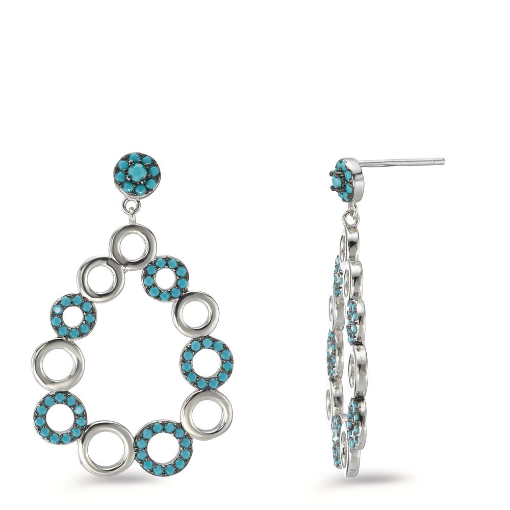 Pendant d'oreilles Argent Zircone turquoise Rhodié-595535