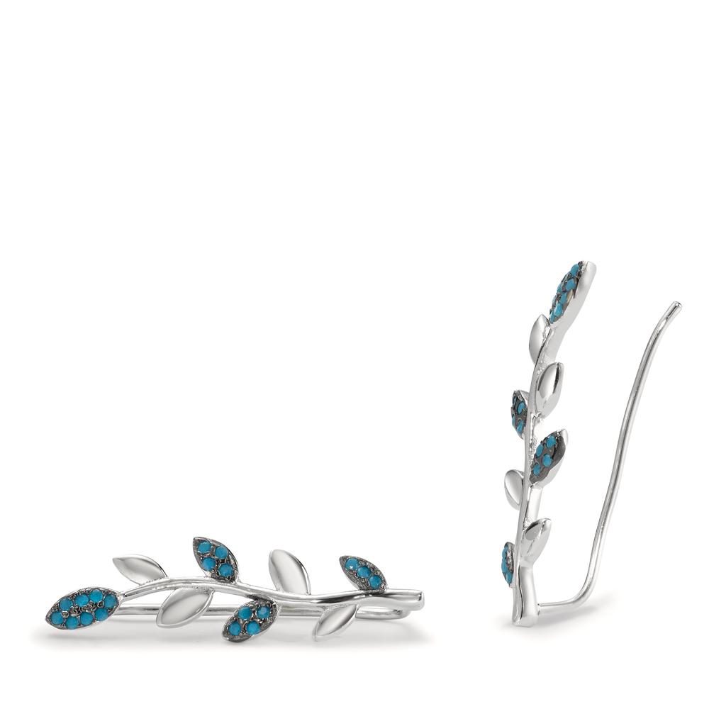 Boucle d'oreille glissante Argent Zircone bleu Rhodié Feuille-595546