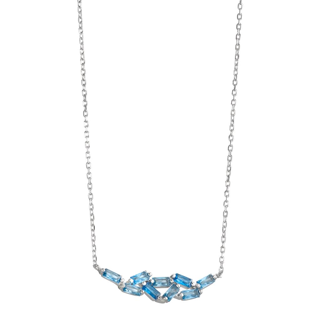 Collier Argent Zircone bleu, 9 Pierres Rhodié 39-44 cm-595558
