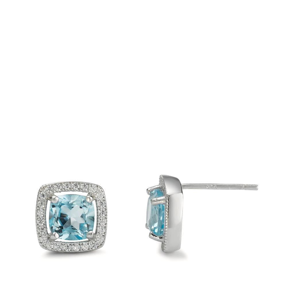 Clous d'oreilles Argent Topaze bleu Rhodié Ø9.5 mm-595564