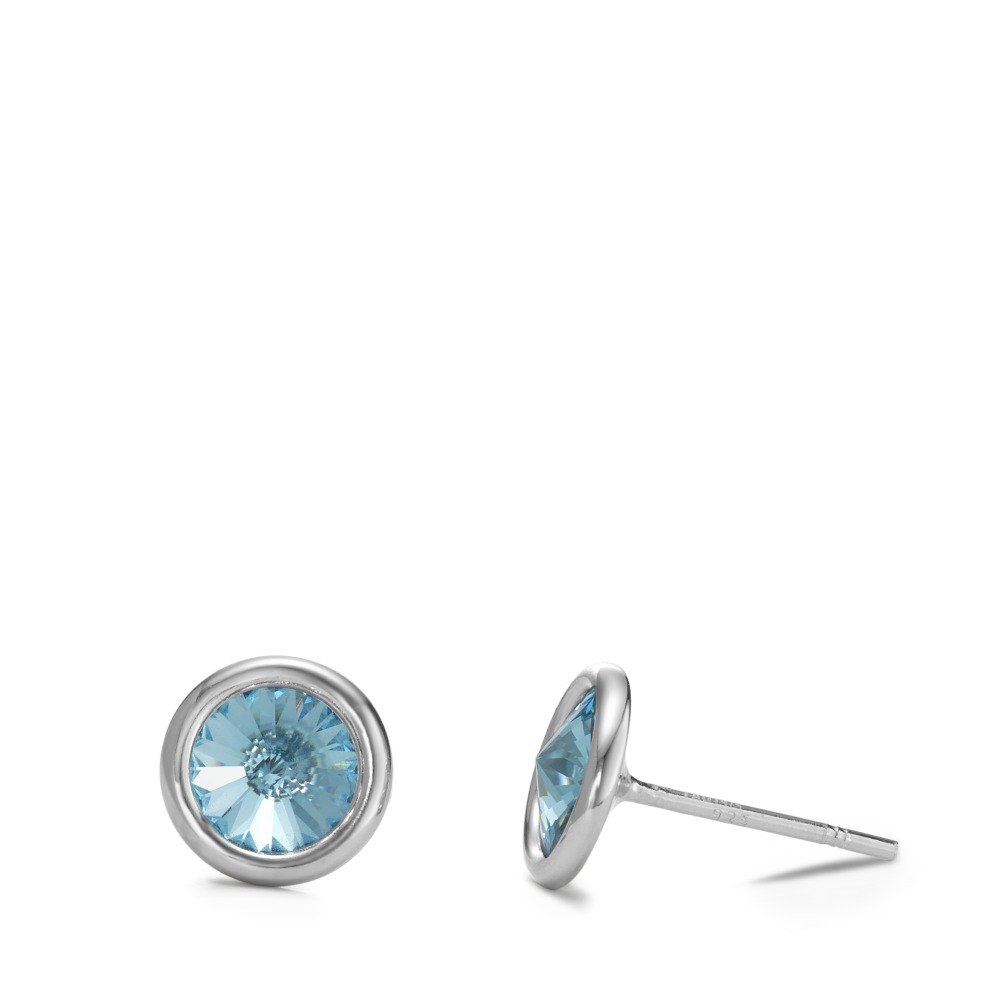 Clous d'oreilles Argent Zircone aqua, 2 Pierres Rhodié Pierre du Mois Ø9 mm-595785