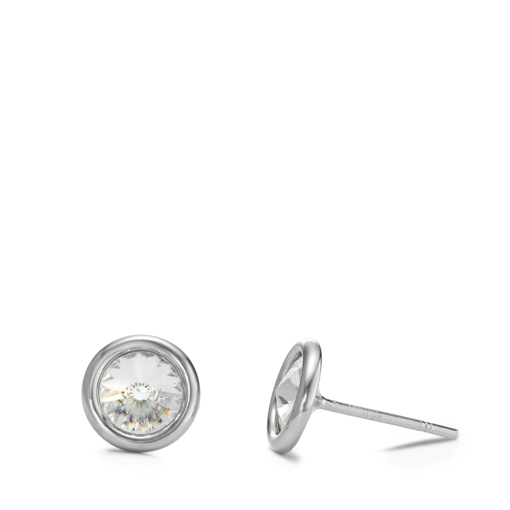 Clous d'oreilles Argent Zircone blanc, 2 Pierres Rhodié Pierre du Mois Ø9 mm-595786