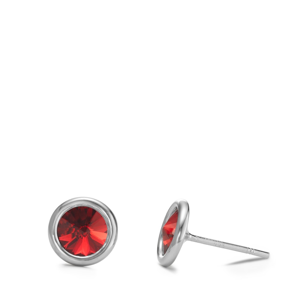 Clous d'oreilles Argent Zircone rouge, 2 Pierres Rhodié Pierre du Mois Ø9 mm-595789