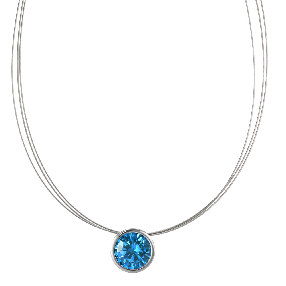 Collier Acier inoxydable Zircone bleu 42 cm Ø13 mm-595797
