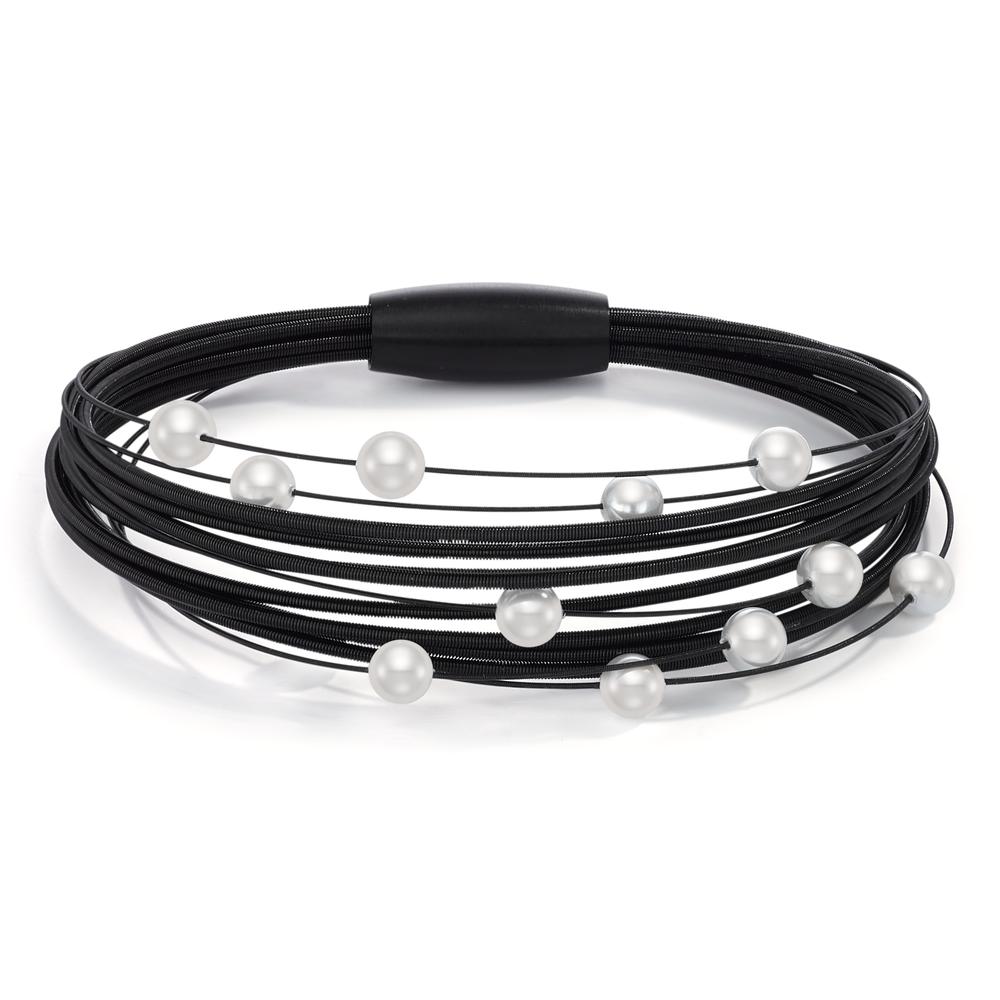 Bracelet Acier inoxydable noir PVD perle de culture blanc 21 cm-595942