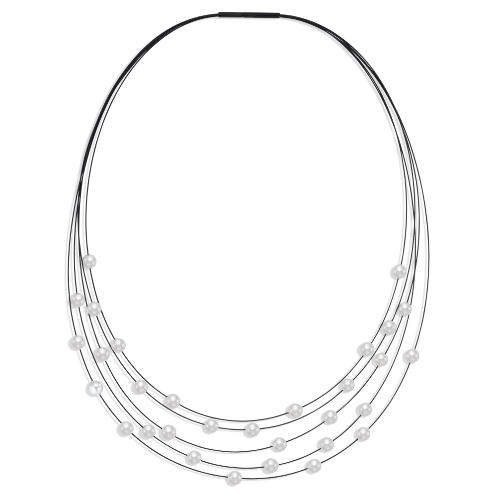 Perlcollier Arya aus schwarzem Edelstahl mit Muschelperlen, 42cm-595943