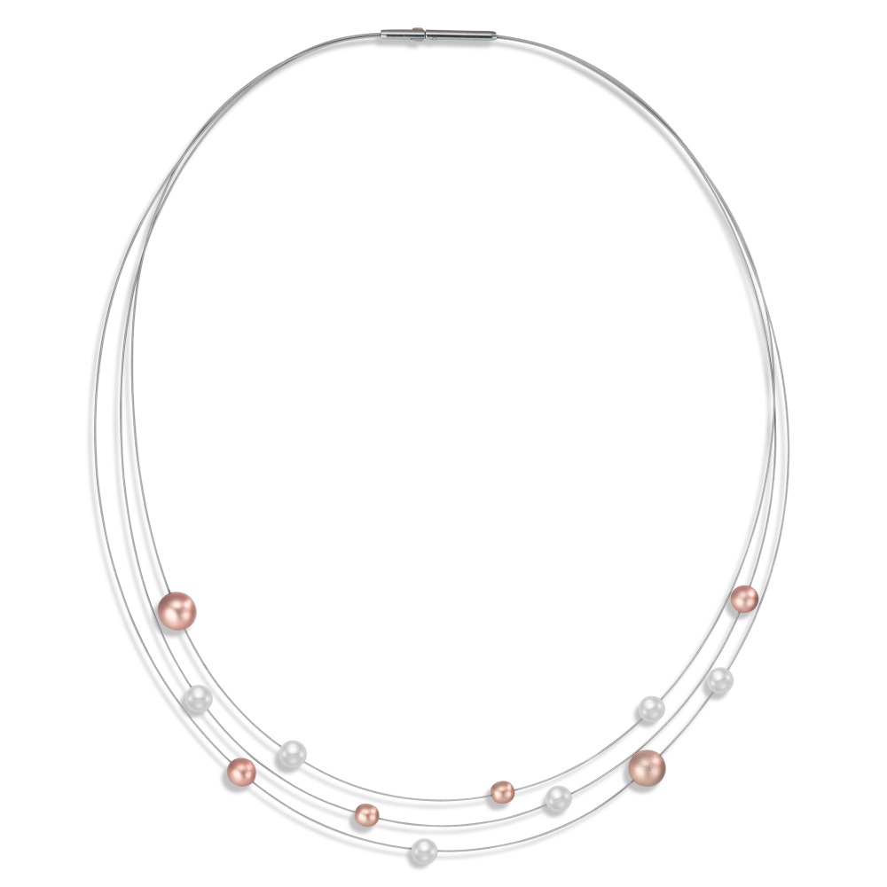 Collier Acier inoxydable, Aluminium perle de culture blanc, 5 mm 45 cm-595954