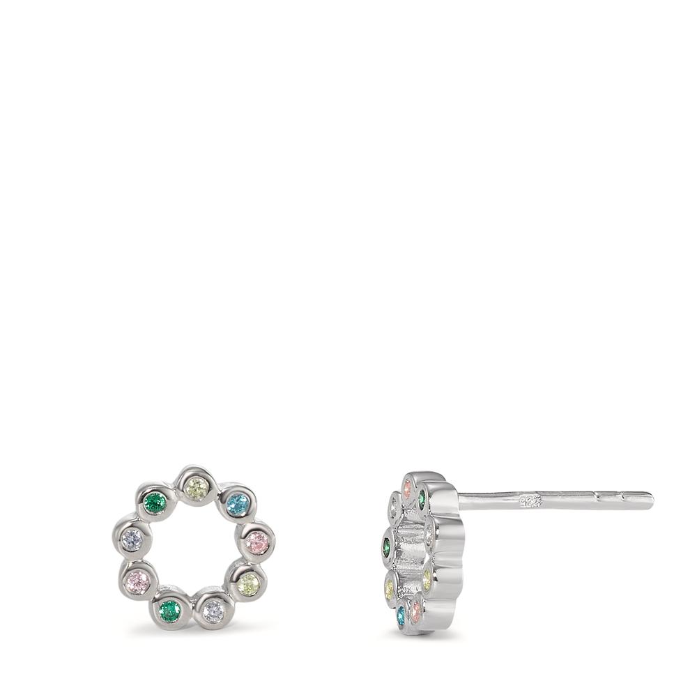 Clous d'oreilles Argent Zircone coloré, 18 Pierres Rhodié Ø7.5 mm-596203