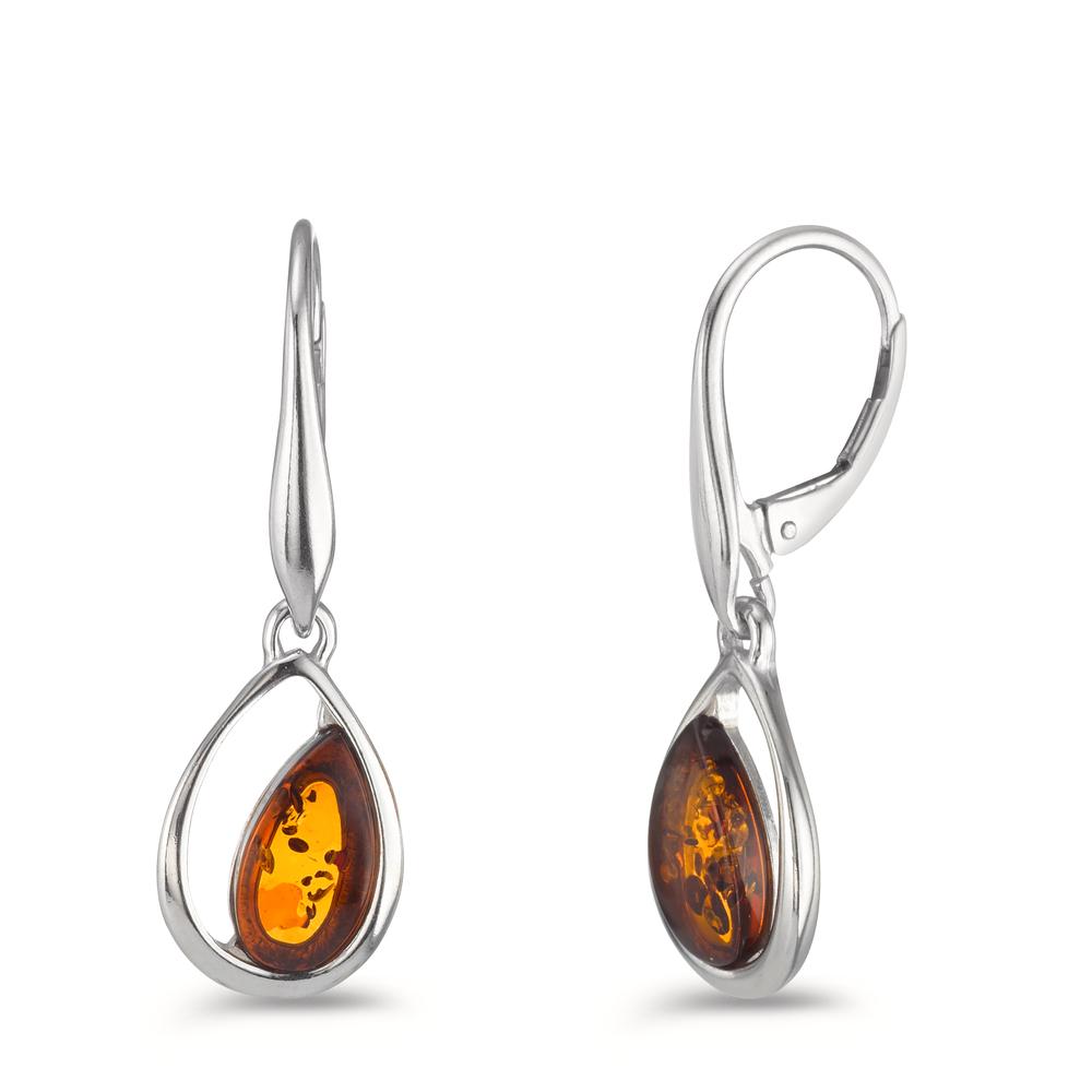 Pendant d'oreilles Argent Ambre 2 Pierres Rhodié-596334