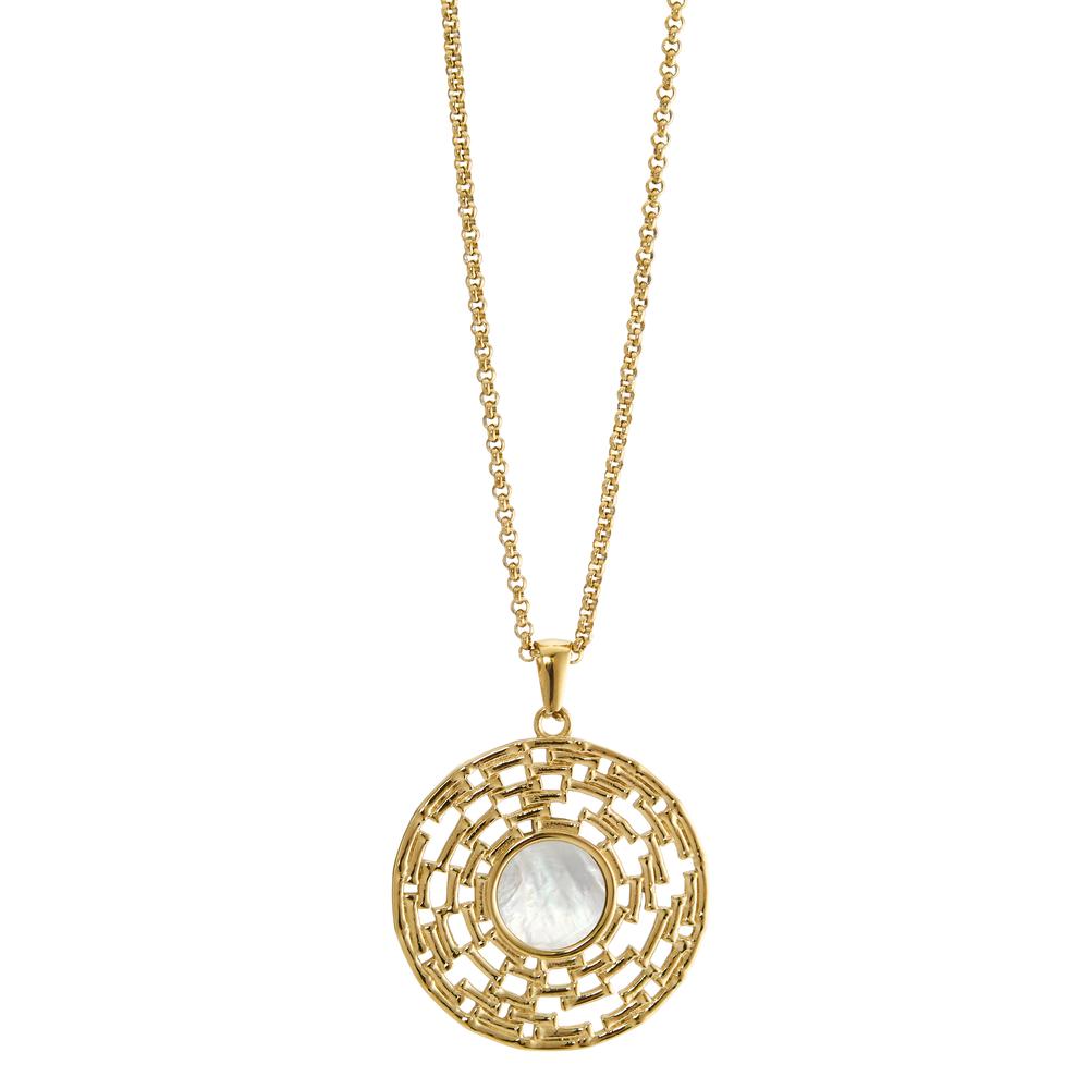 Chaînette avec pendentif Acier inoxydable jaune PVD nacre blanc 41-45 cm Ø30 mm-596805