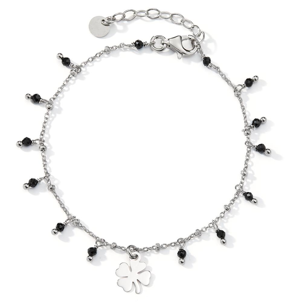 Bracelet Argent Cristal noir, 14 Pierres Rhodié Feuille de Trèfle 16-19 cm-596827