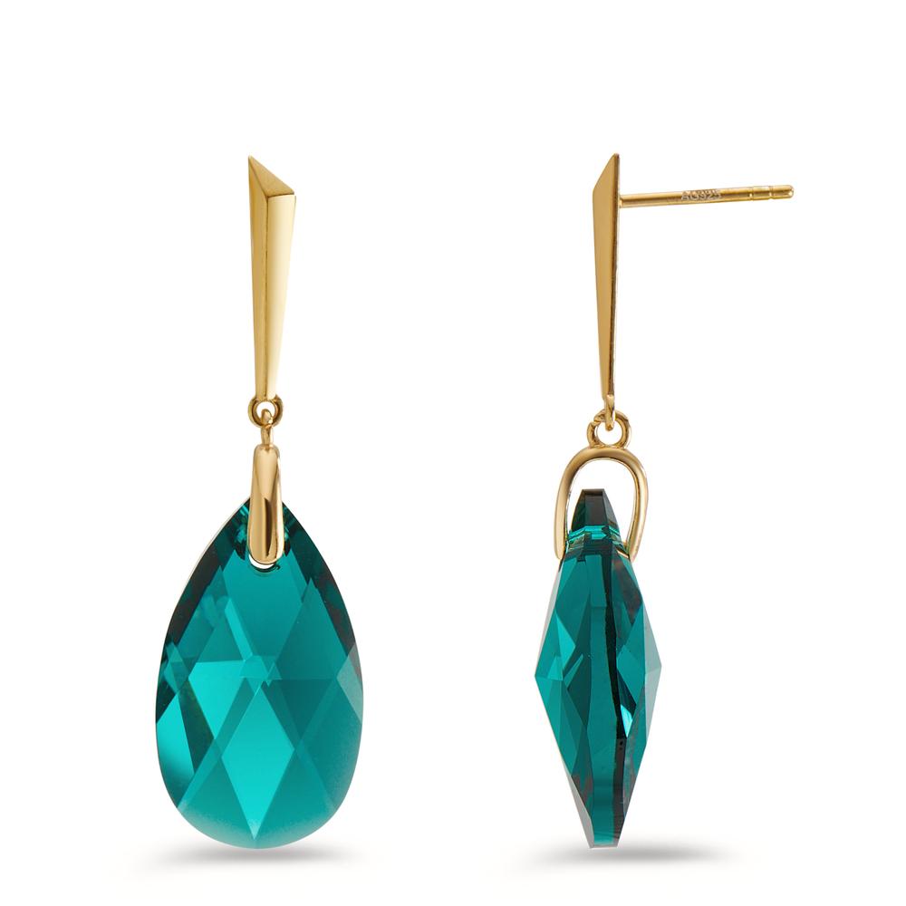 Pendant d'oreilles Argent Zircone vert, 2 Pierres Plaqué or-596873