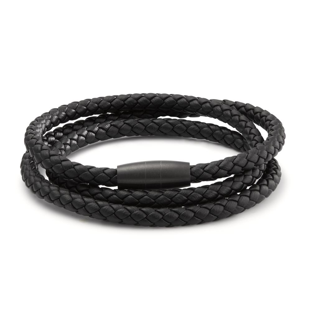 Lederarmband Ray, Ultra Black Magnetverschluss aus Edelstahl mit 3-fach gewickeltem Flechtleder schwarz, 21 cm-596978