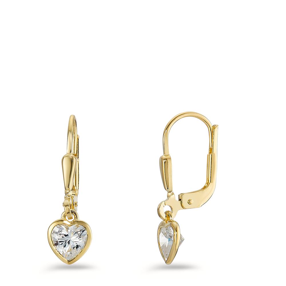Pendant d'oreilles Argent Zircone 2 Pierres jaune Plaqué or Coeur Ø6 mm-597222