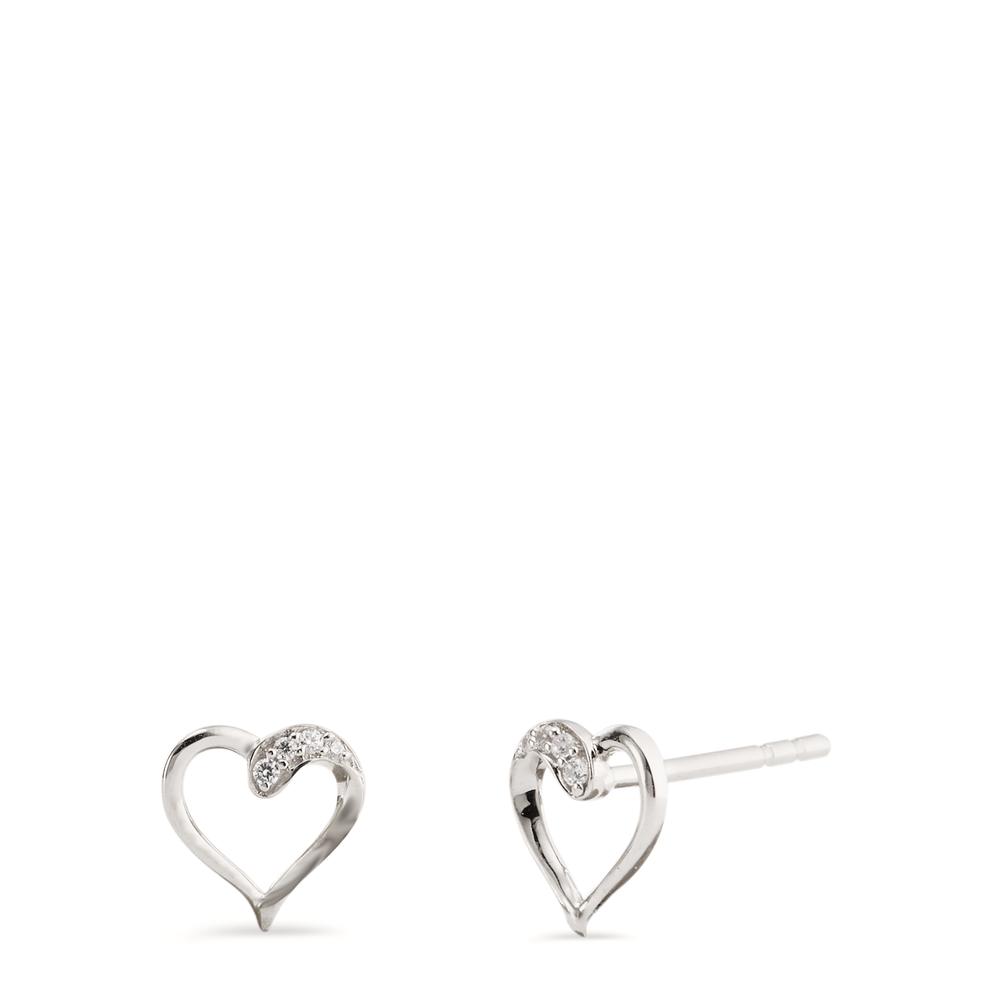Clous d'oreilles Or blanc 9K Zircone 8 Pierres Coeur Ø7 mm-597639
