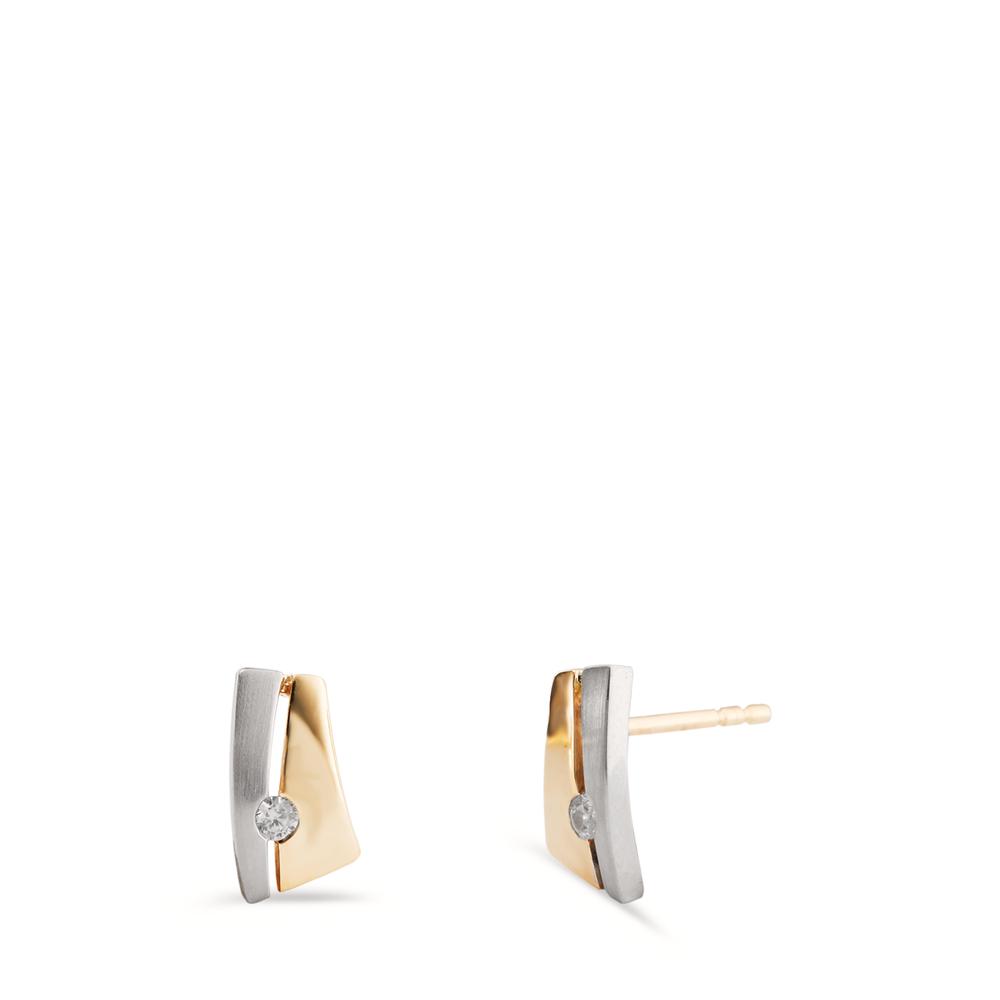 Clous d'oreilles Or jaune 9K, Or blanc 9K Zircone 2 Pierres-597647