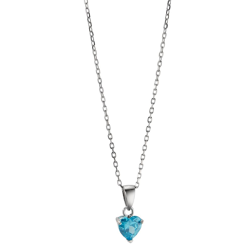 Chaînette avec pendentif Argent [synth. Aquamarin] Rhodié Coeur 42-45 cm Ø6.5 mm-597734