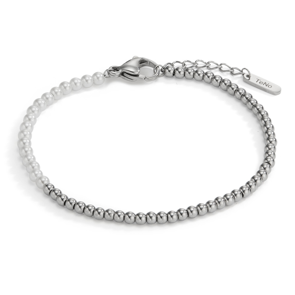 Bracelet Acier inoxydable perle de culture blanc, 63 Perles, 3 mm 17.5-19.5 cm Ø3 mm-597879