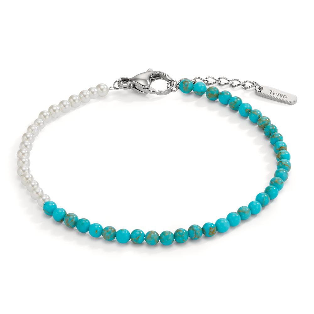 Bracelet Acier inoxydable Turquoise perle de culture blanc, 54 Perles, 3 mm 17.5-19.5 cm Ø3 mm-597882
