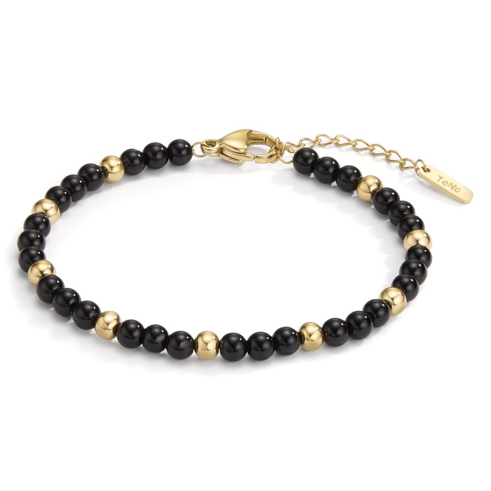 Bracelet Acier inoxydable Agate noir jaune PVD 17.5-19.5 cm Ø4 mm-597936