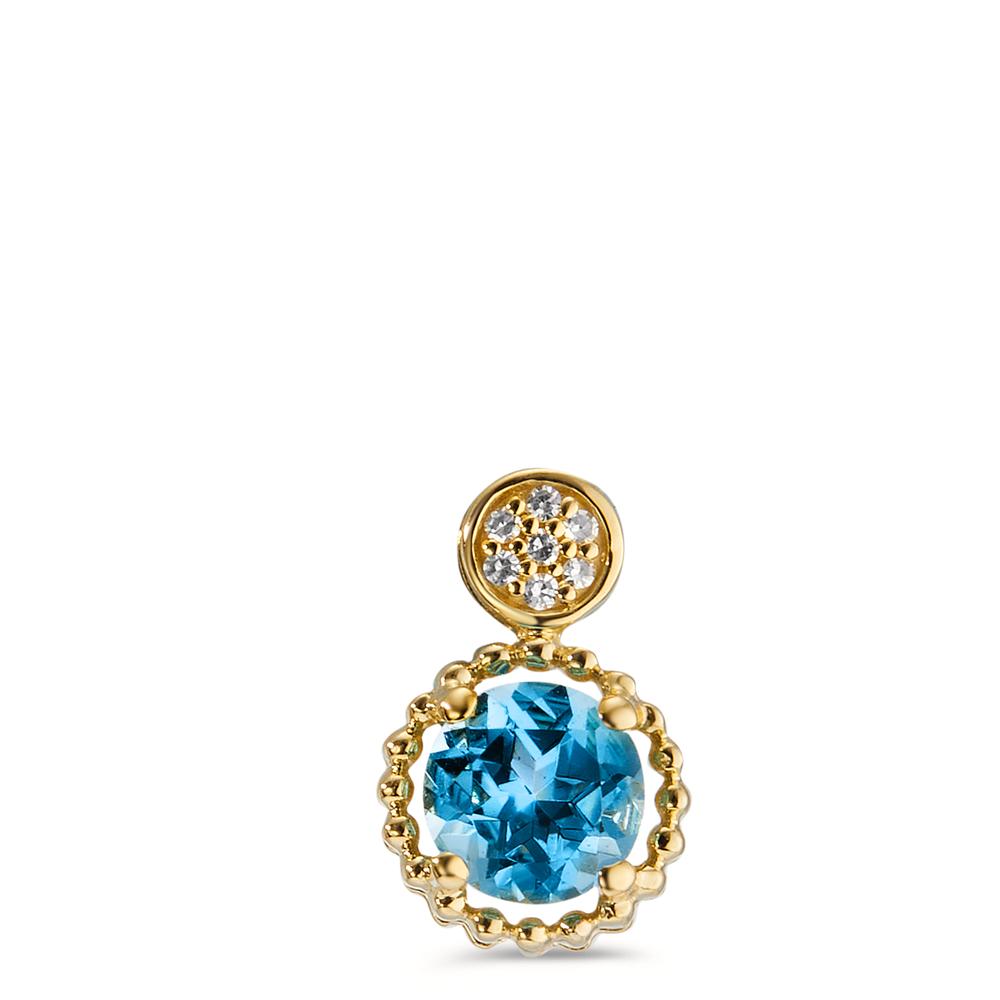 Anhänger 585/14 K Gelbgold Topas blau, Diamant 0.017 ct, 7 Steine, w-si-598079