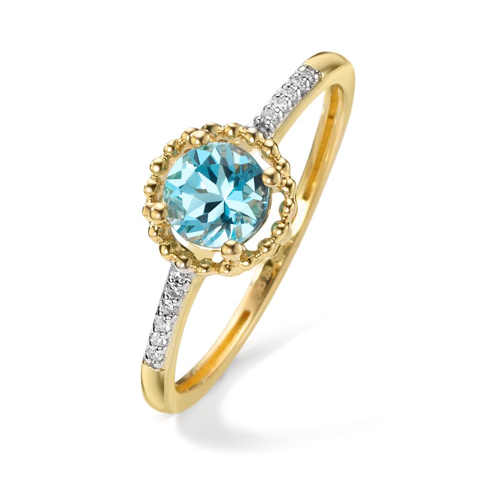 Bague Or jaune 14K Topaze bleu, Diamant 0.03 ct, 10 Pierres, w-si-598081