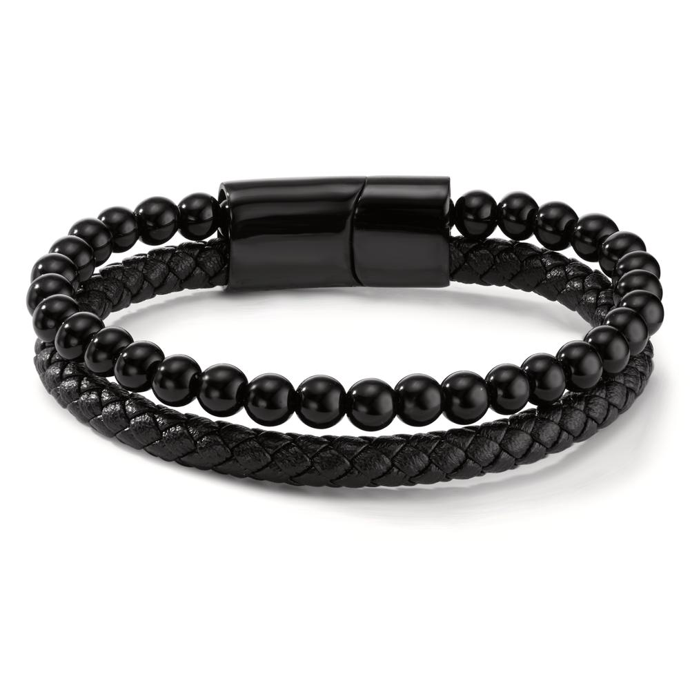 Bracelet Acier inoxydable, Cuir [synth. Stein] noir PVD 20.5 cm-598252