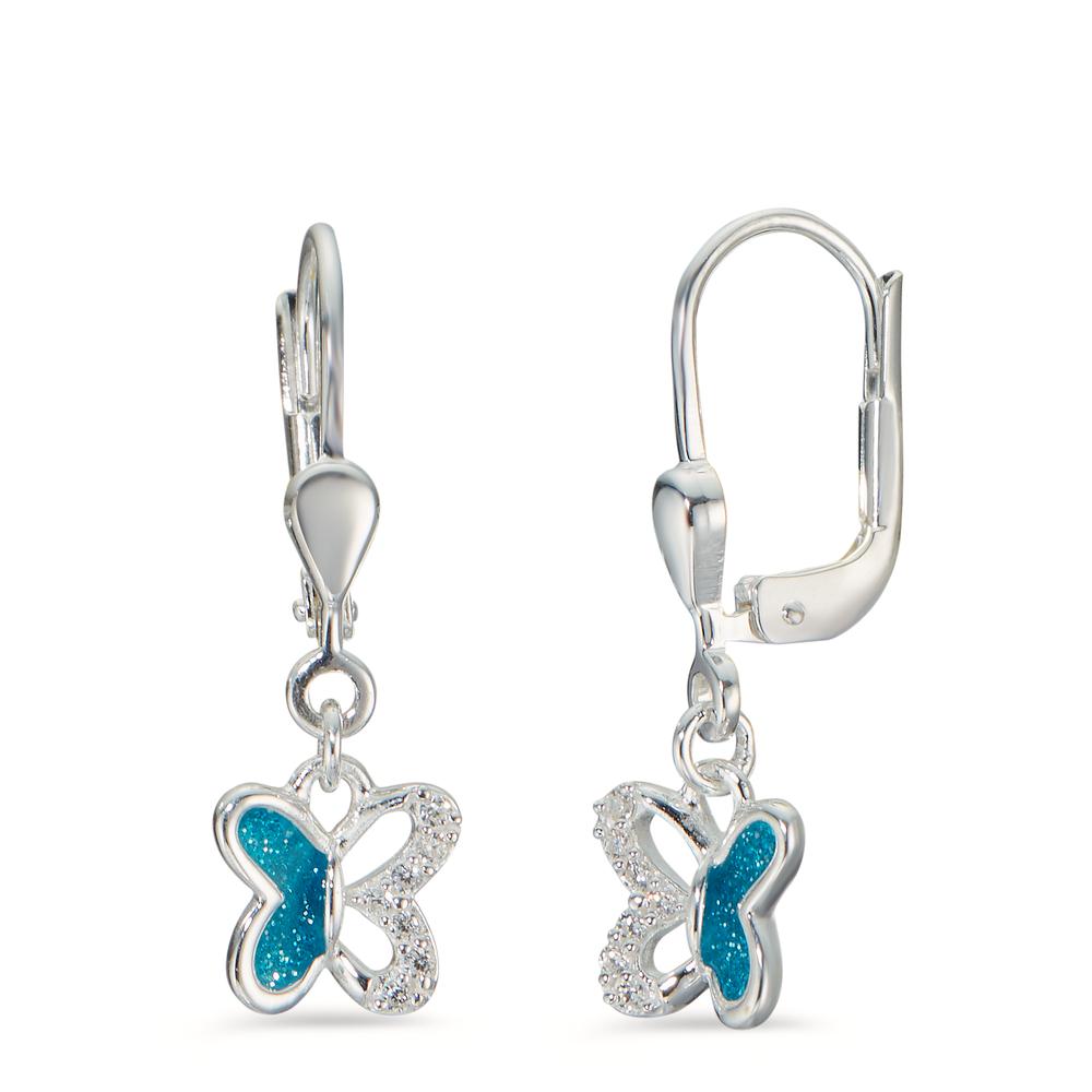 Pendant d'oreilles Argent Zircone 14 Pierres Laqué Papillon-598278