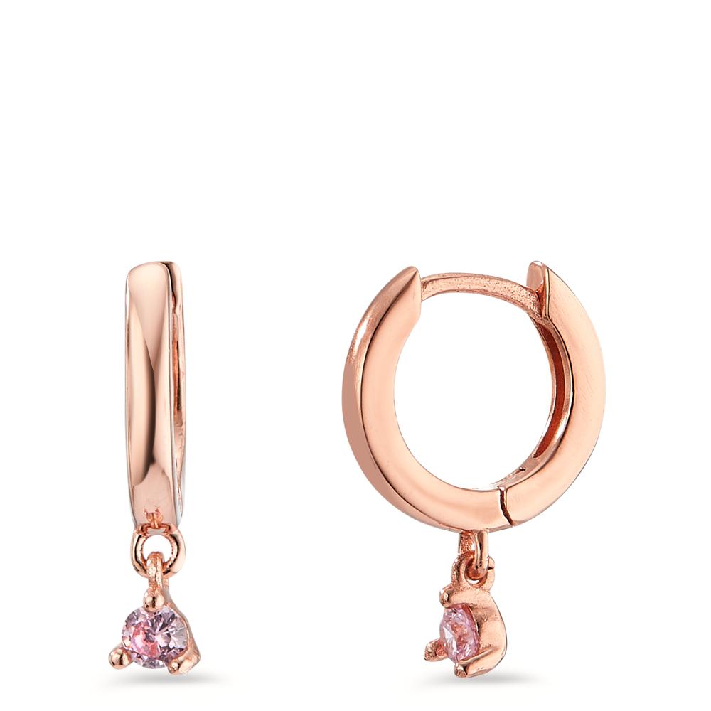 Créoles à charnières Argent Zircone rose, 2 Pierres rosé Plaqué or-598391