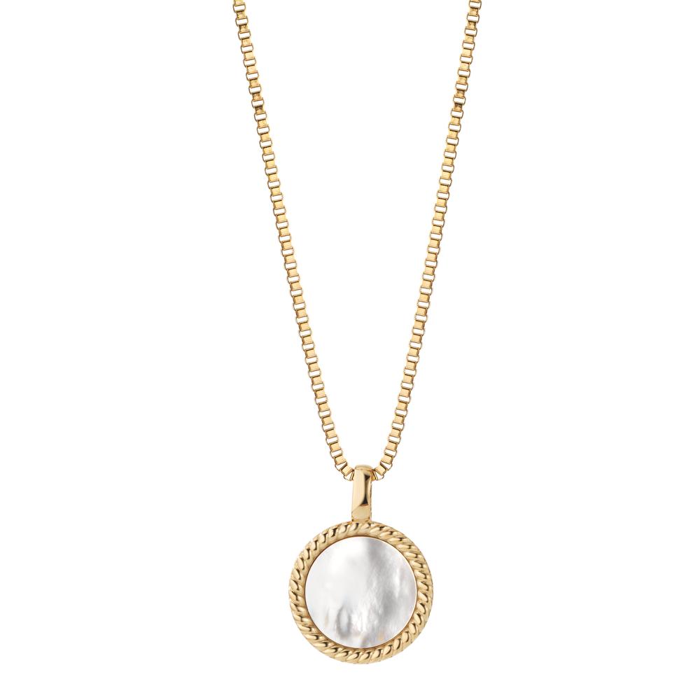 Chaînette avec pendentif Acier inoxydable jaune PVD nacre blanc 42 cm Ø16 mm-598483