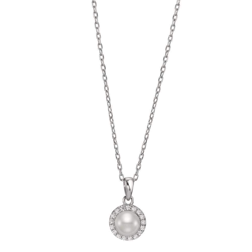 Collier Argent Zircone Rhodié perle de culture blanc 42-45 cm Ø8 mm-598674