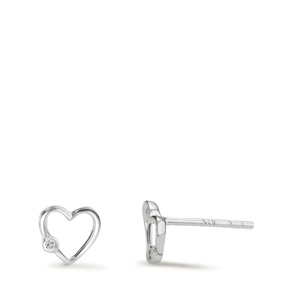 Clous d'oreilles Argent Zircone 2 Pierres Rhodié Coeur Ø6.5 mm-598707
