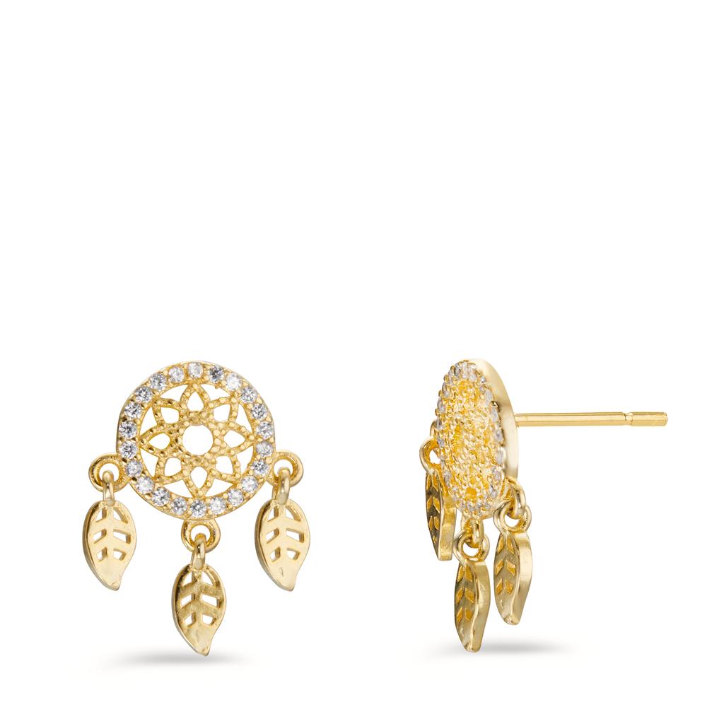 Pendant d'oreilles Argent Zircone jaune Plaqué or Attrape-Rêves Ø10 mm-598765