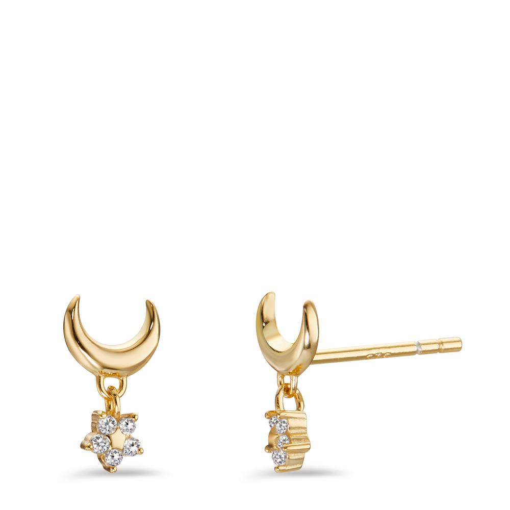 Pendant d'oreilles Argent Zircone 2 Pierres jaune Plaqué or Lune-598777