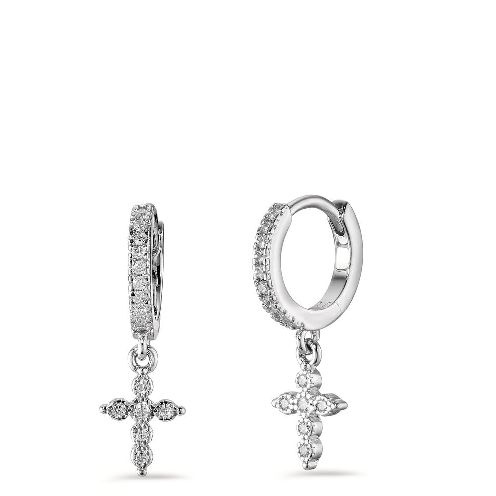 Créoles à charnières Argent Zircone 32 Pierres Rhodié Croix-598821