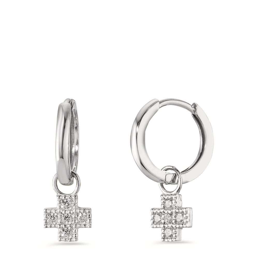 Créole avec pendentif Argent Zircone 10 Pierres Rhodié Croix-598822