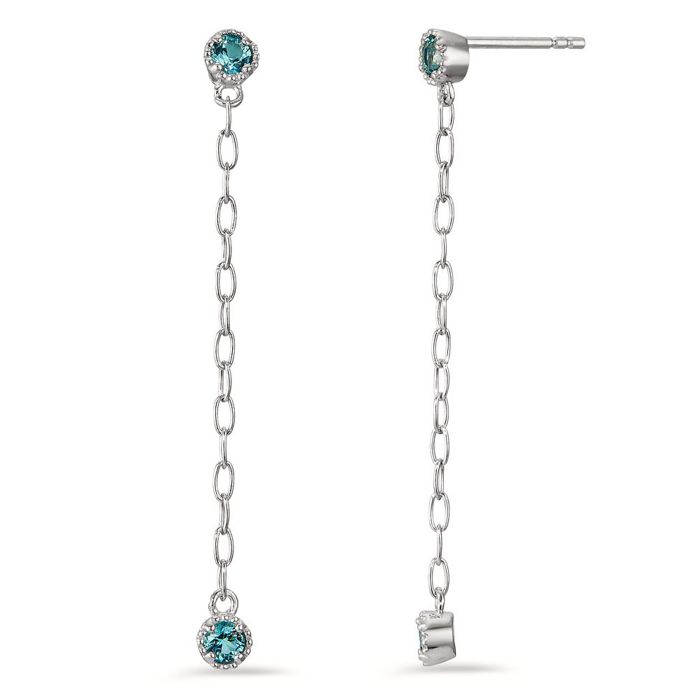 Pendant d'oreilles Argent Zircone aqua, 4 Pierres Rhodié-598832