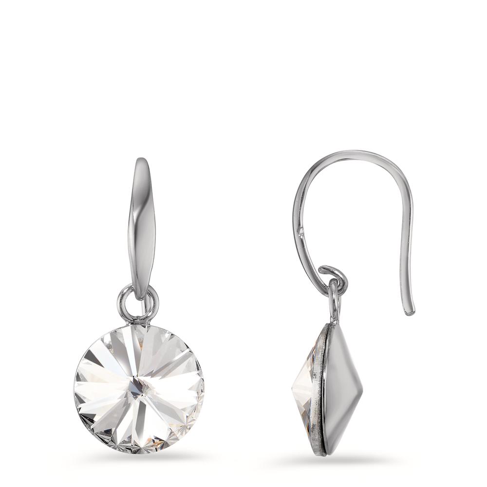 Pendant d'oreilles Argent Zircone blanc, 2 Pierres Rhodié Ø10 mm-598863