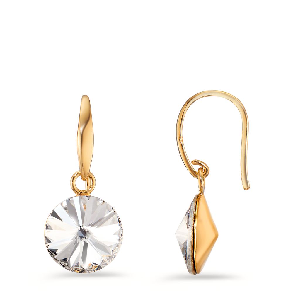 Pendant d'oreilles Argent Zircone blanc, 2 Pierres jaune Plaqué or Ø10 mm-598864