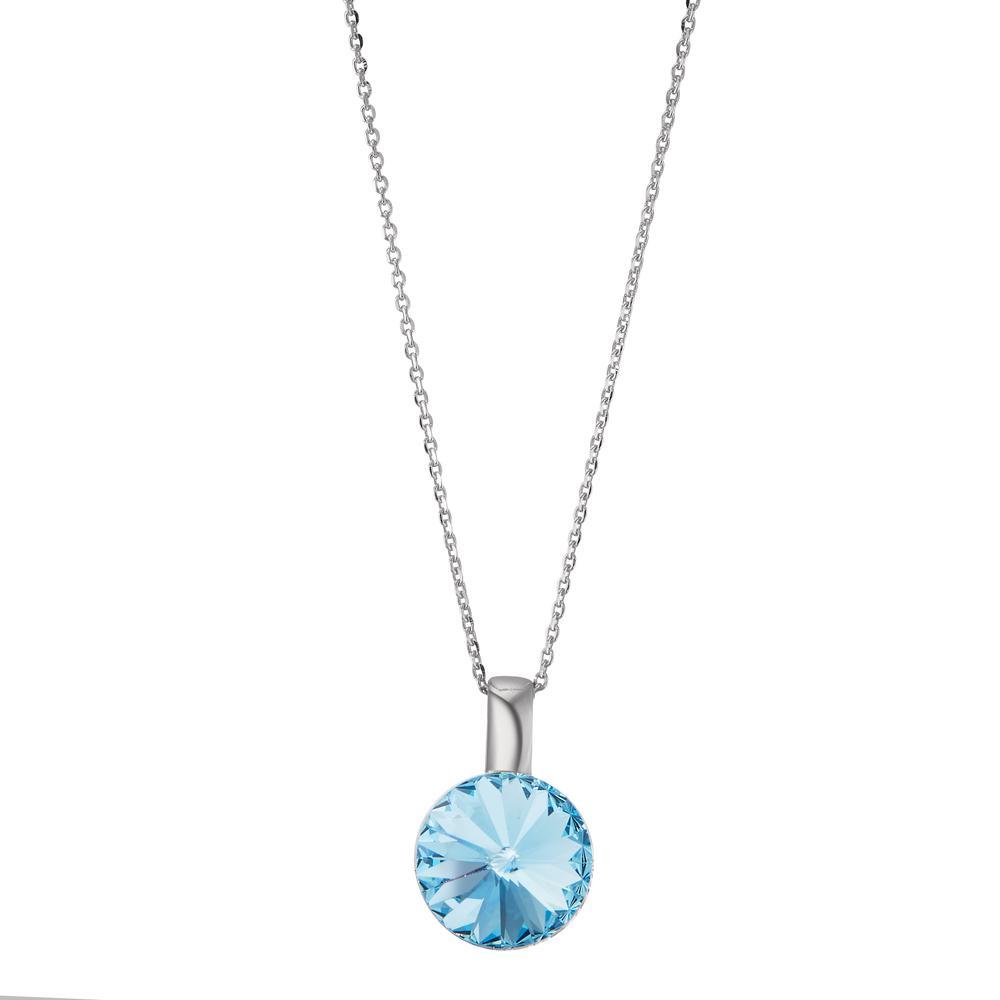 Chaînette avec pendentif Argent Zircone aqua, 2 Pierres Rhodié 43-47 cm Ø12 mm-598865