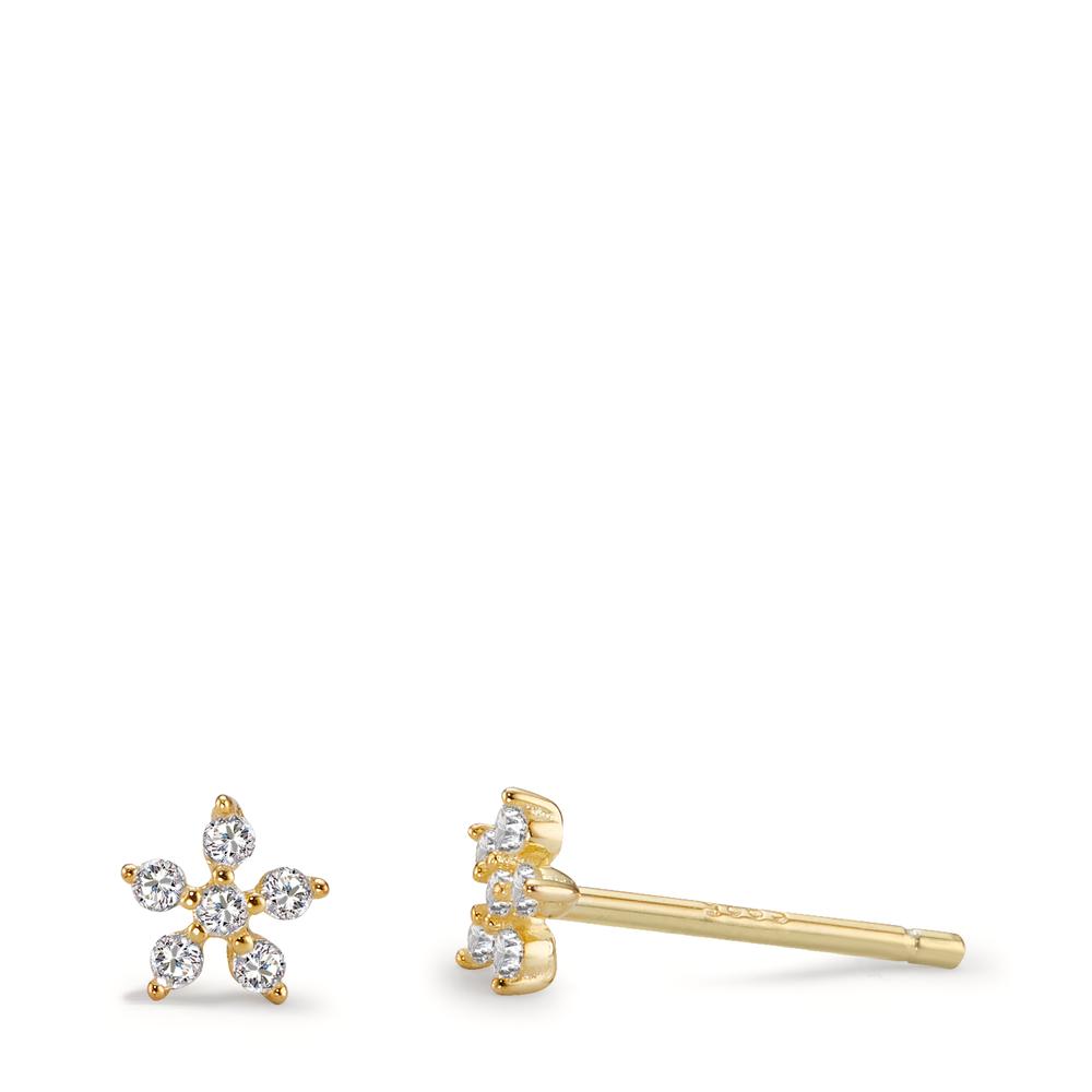 Clous d'oreilles Argent Zircone 12 Pierres jaune Plaqué or Fleur Ø5 mm-598908
