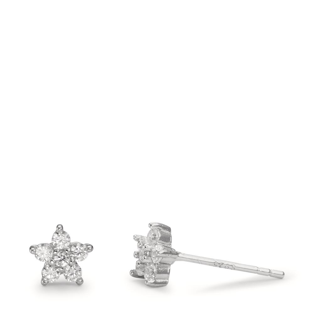 Clous d'oreilles Argent Zircone 12 Pierres Rhodié Fleur Ø6 mm-598913