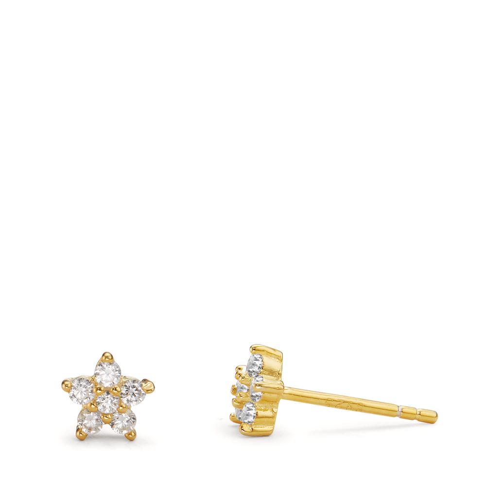 Clous d'oreilles Argent Zircone 12 Pierres jaune Plaqué or Fleur Ø6 mm-598915